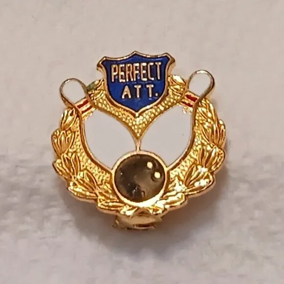 Vintage 1980s Perfect Attendance Bowling Lapel Collectible Pin - Picture 1 of 9